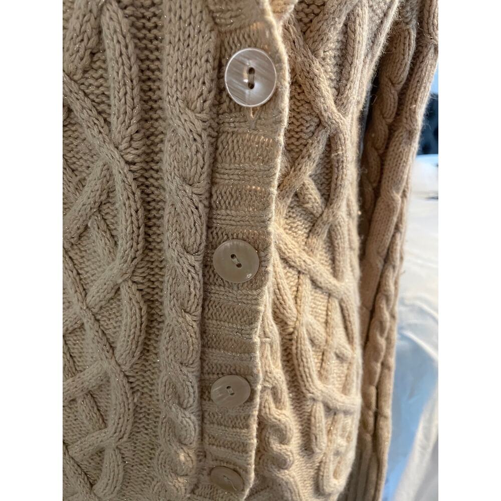 St John's Bay Cable Knit Cardigan Large Camel Gold Metallic Fisherman Sweater - Picture 5 of 5